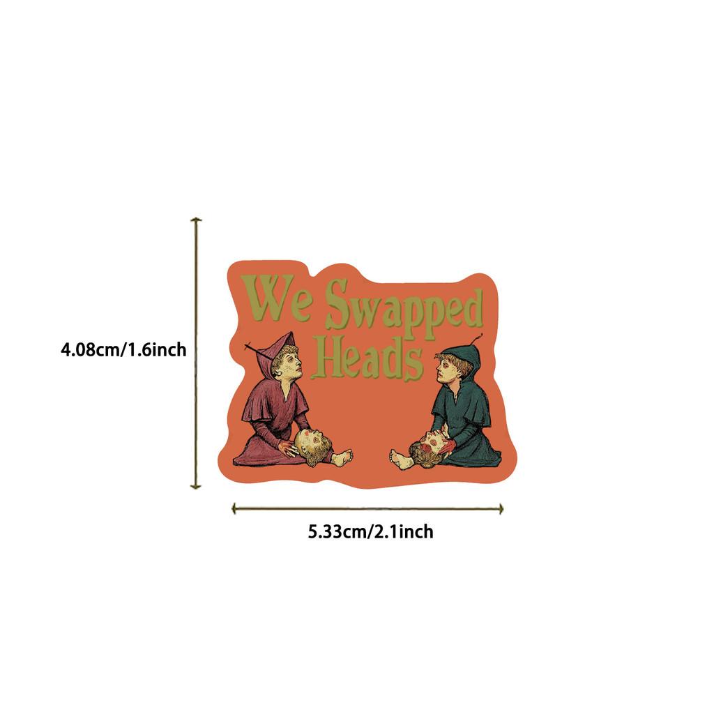 50 kusů Kreslené Středověké Strašidelné Abstraktní Retro Samolepky - Vodotěsné PVC Dekorativní Nálepky pro DIY Pouzdra na Telefon, Lahve na Vodu