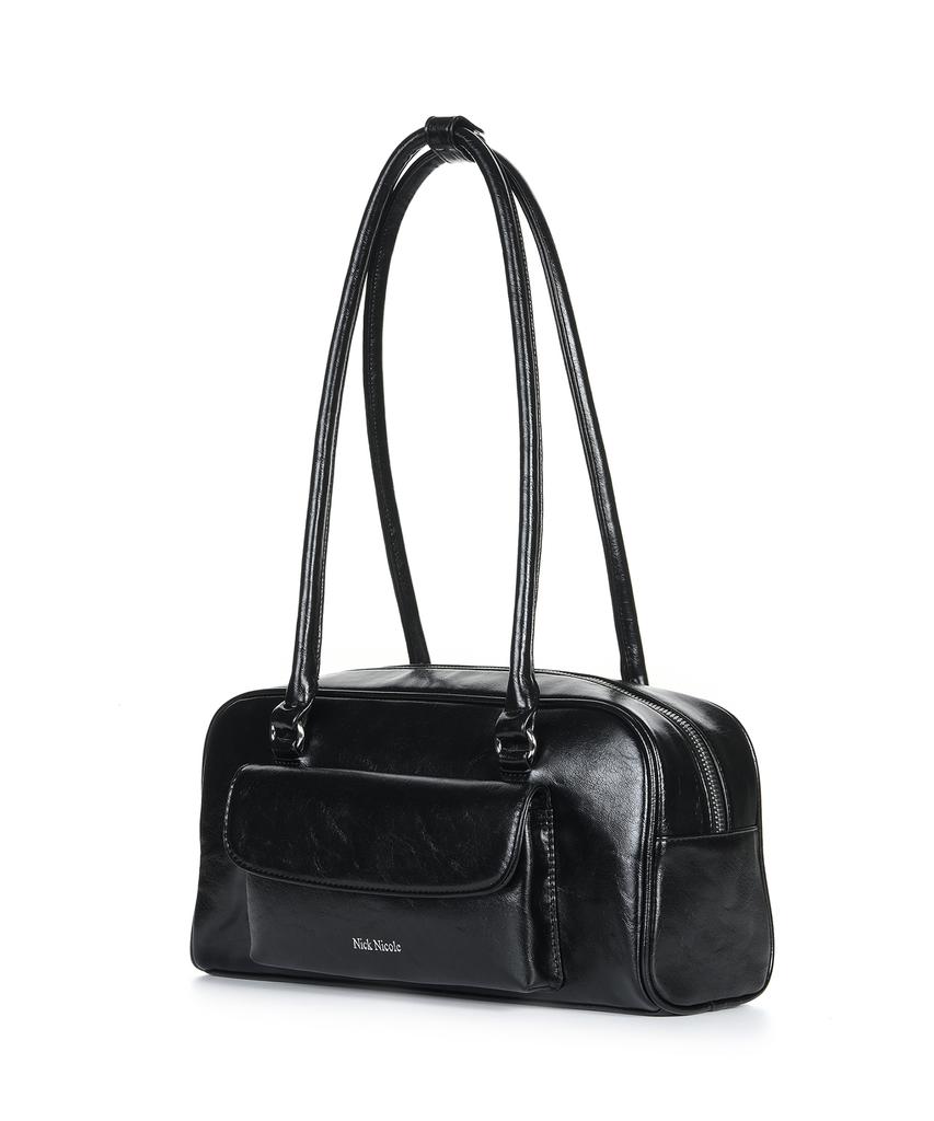 Nick&Nicole Nicole Pocket Leather Baguette Bag_Black