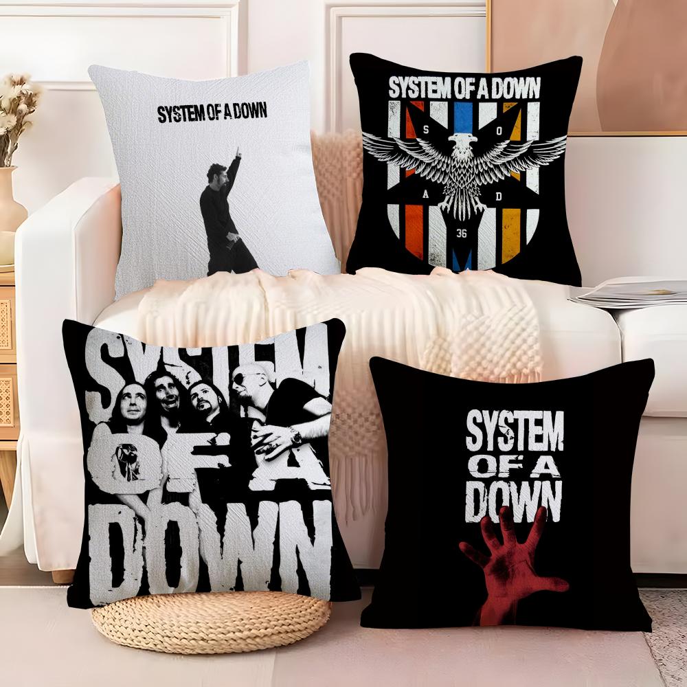 Hot Rock Band S-System Of A Down Pillow Case Anti-dustmite Pillow Invisible zipper silky short plush Sofa cushion cover