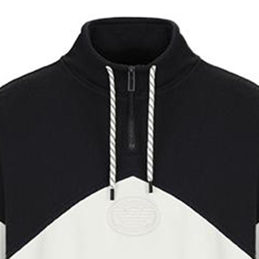 Emporio Armani Ss22 Color Block Stand Collar Loose Fit Drawstring Pullover Long Sleeve Sweatshirt Men sweatshirt Black 6L1M81-1JWPZ-F920