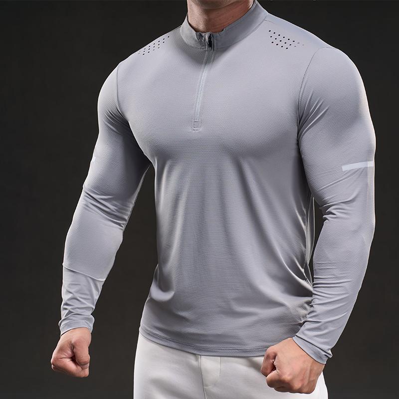 022106 Spring Slim Elastic Long Sleeve Casual Fashion Running Sports Fitness Outdoor T-shirt Men