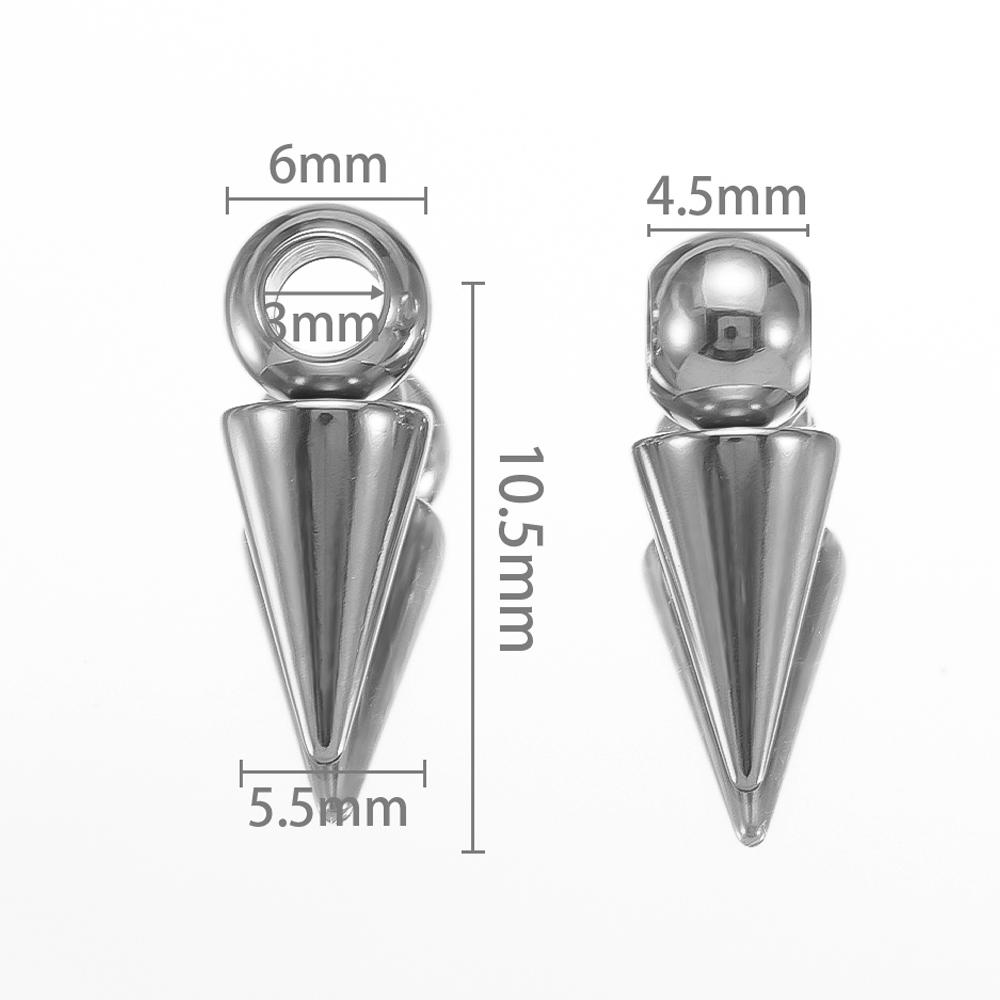 10PCS Stainless Steel Cone Bullet Choker Charms Spike Beads Pendants for Women Man Hoop Earring Necklace Jewelry Making Supplies