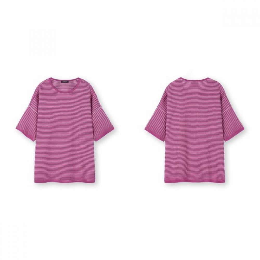 FURINA ElasTic STripe ShorT Sleeve KniT T shirT