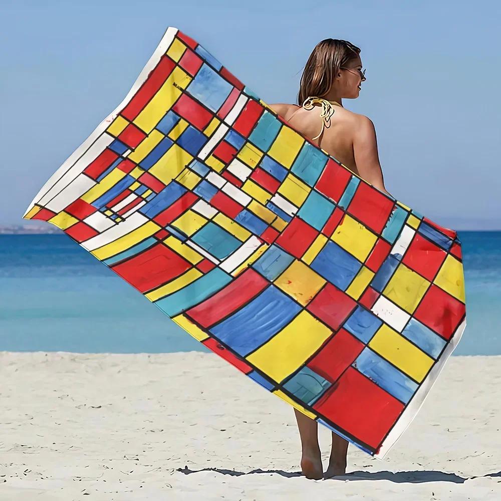 Abstraktes Geometrisches Muster Strandtuch - Weiches Saugfähiges Handtuch für Kunstliebhaber, Kräftiges und Lebendiges Design für den Täglichen Gebrauch und Komfort