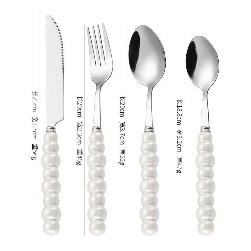 Norse Luxe Ceramic Pearl Cutlery Set: Fork, Knife & Spoon in Elegant Stainless Steel