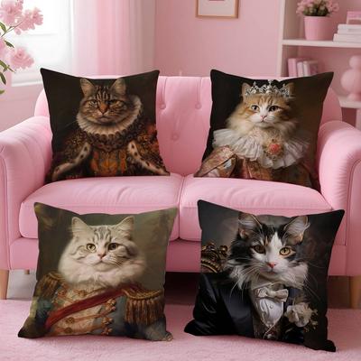 Renaissance Royal Cat Funny Pillow Case Anti-dustmite Invisible Zipper Sofa Bed