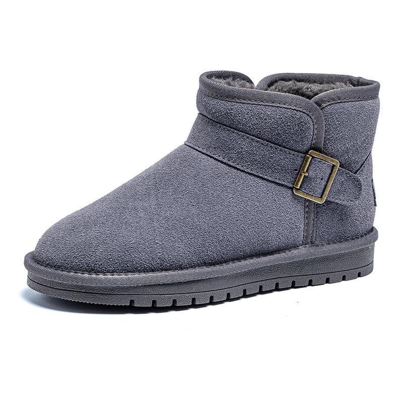 Winter snow shoes flat-bottomed short cotton shoes men's velvet thickened waterproof and warm leather snow boots women