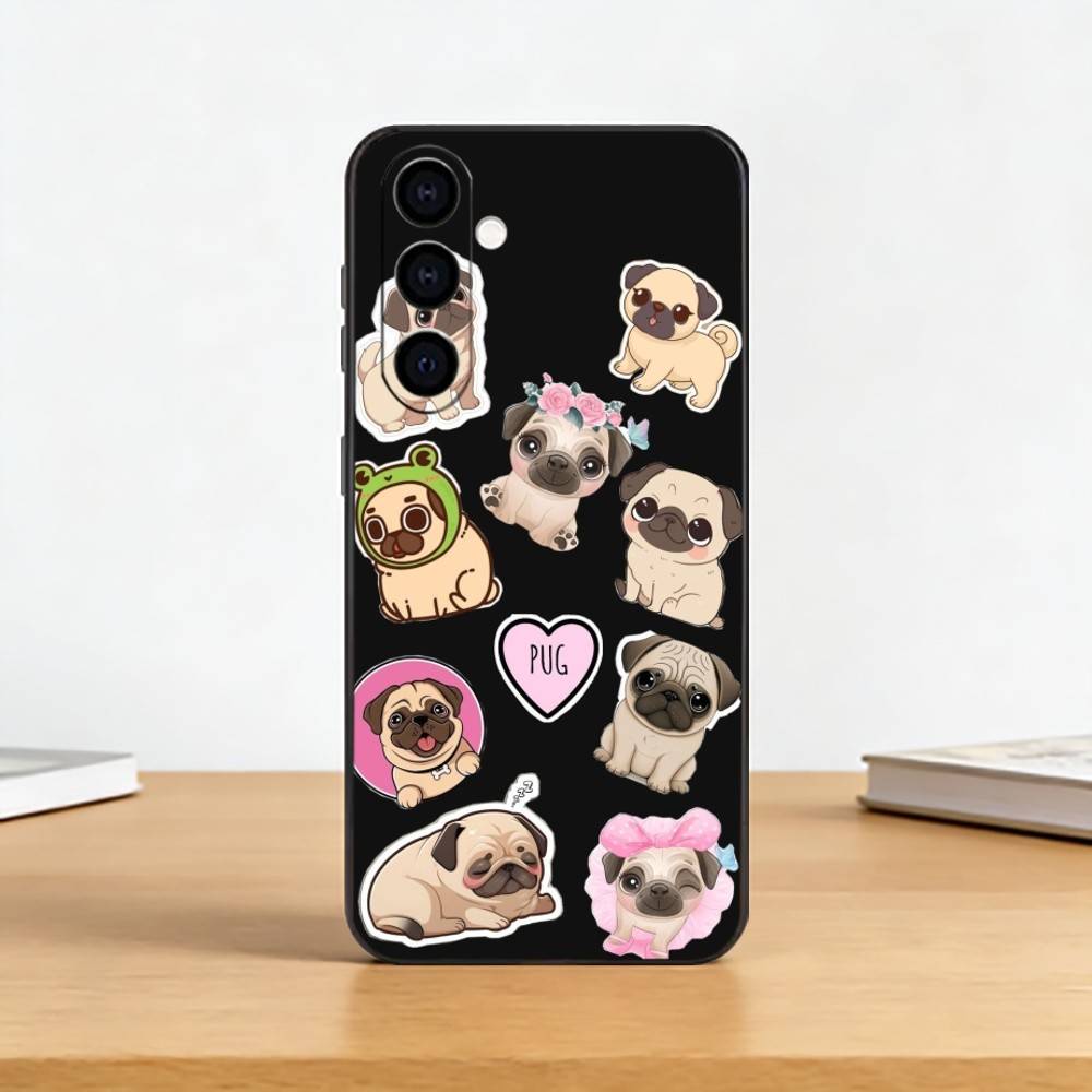 C-Cute Pug Dog Phone Case For Samsung Galaxy A73,A72,A71,A70,A53,A52,A51,Others Soft Black Cover