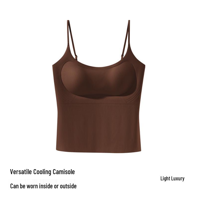 

Women s Mint Coolness Ice Silk Camisole Vest with Chest Pads - Adjustable, Breathable, Plus Size, Summer-Ready. M [85-100 lbs]
