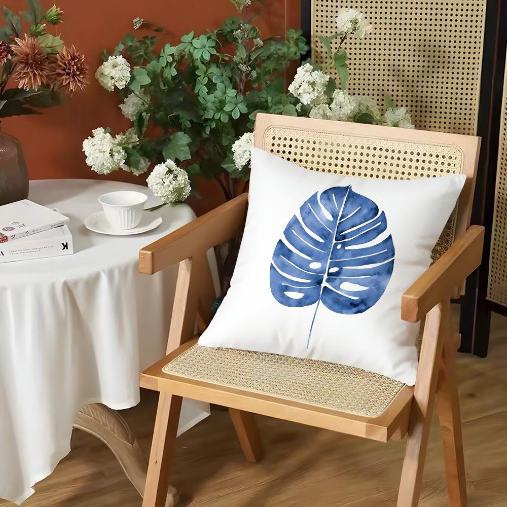 Elegant Blue Floral Cushion Cover Silky Short Plush Invisible Zipper Dustproof Sofa Pillow Case for Home Decor