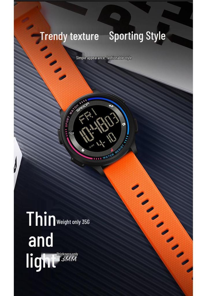 SANDA Unisex Luminous Waterproof Thin Large Screen Multifunction Electronic Wristwatch