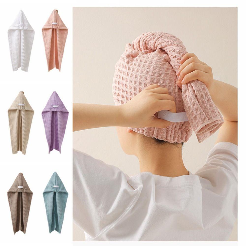 Soft Women Bath Head Wrap Quick-dry Hair Drying Hat Towel Cap Waffle Dry Hair Cap  Home Use