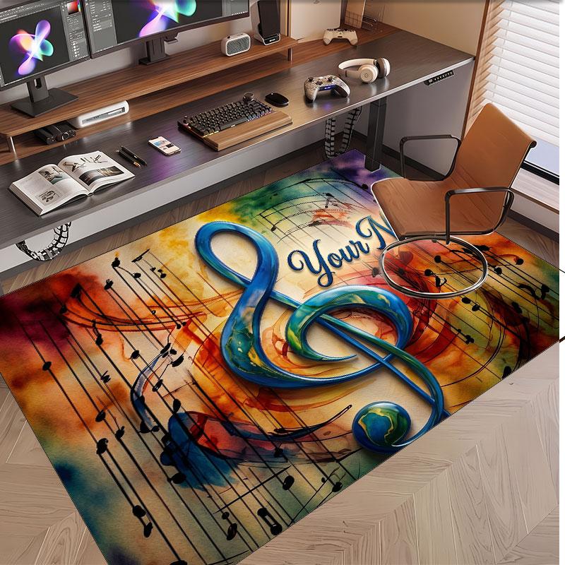 Tapete de Veludo Cristal Macio Tema Geral de Música Impressão de Nome e Texto Personalizados Tapete Antiderrapante para Quarto Sala de Estar