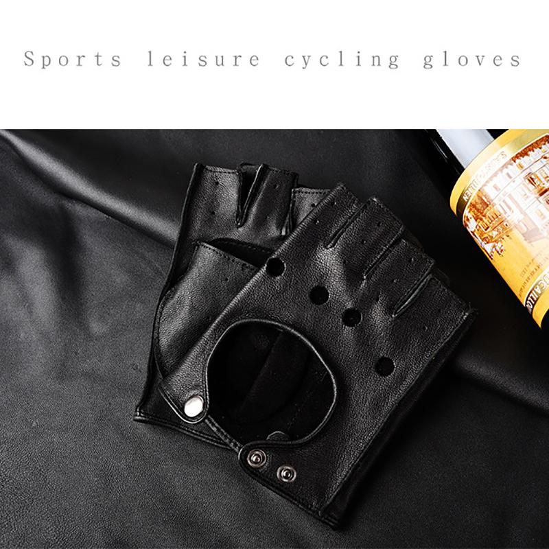 Mens Fingerless Half Finger Driving Fitness Motorcycle Cycling Goatskin  Men Pu Leather Gloves Mittens