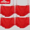 Deanfun Damen Rote Baumwolle Spitze Mid-Waist Boxer-Slips 4er-Pack Geschenkbox