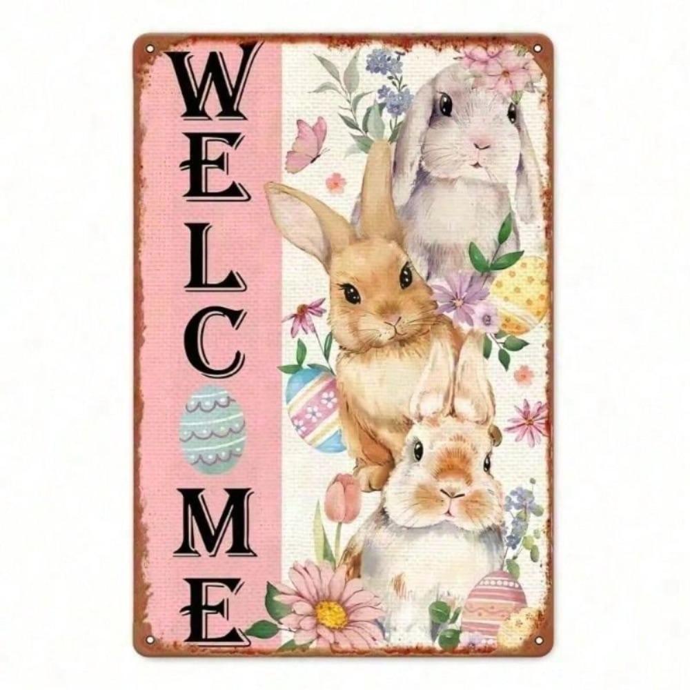 Vintage Metal Wall Art Hare With Flowers Decor 30x20cm