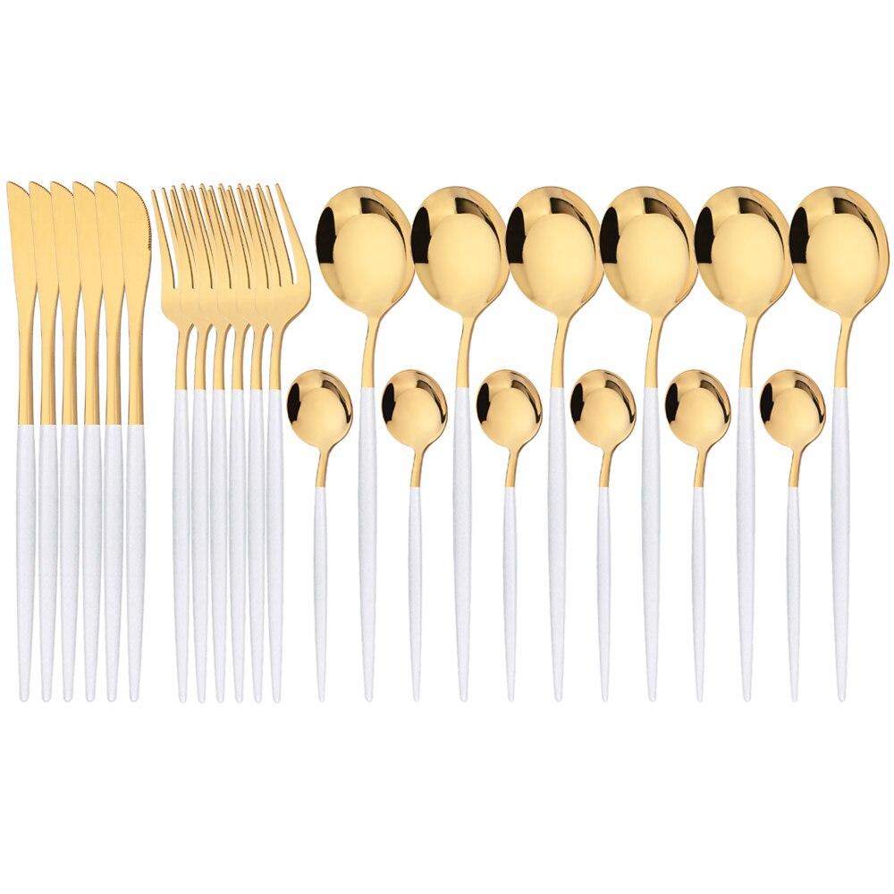 24Pcs Mint Gold Dinnerware Set Knife Fork Coffee Spoon Cutlery Western Stainless Steel Tableware Flatware Kiechen Silverware