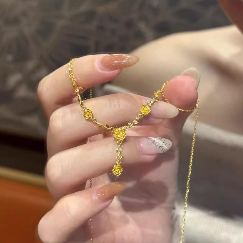 

Ожерелье в стиле ретро с цветущей розой, женское, легкое, роскошное, нежное, новогоднее, универсальное, позолоченное, на ключицу, цепочка