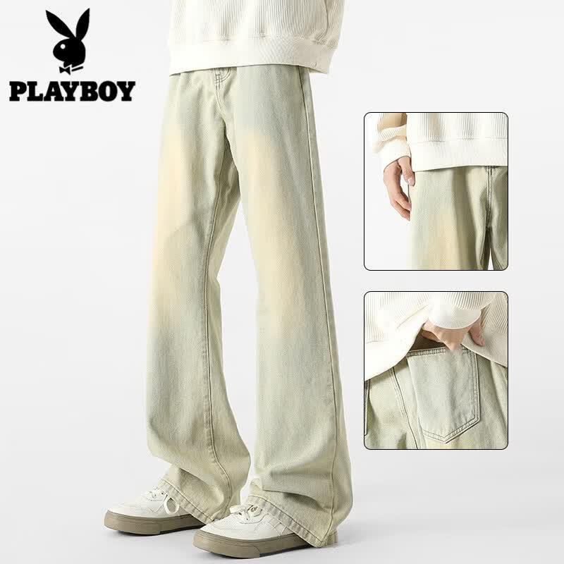 PLAYBOY Men s High-Street Micro-Flare Straight Jeans L