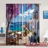 2pcs, 2D FLAT PRINTING Curtains (Without Rod) Santorini Bliss Print Modern Curtains Polyester Curtains Festive Suitable for