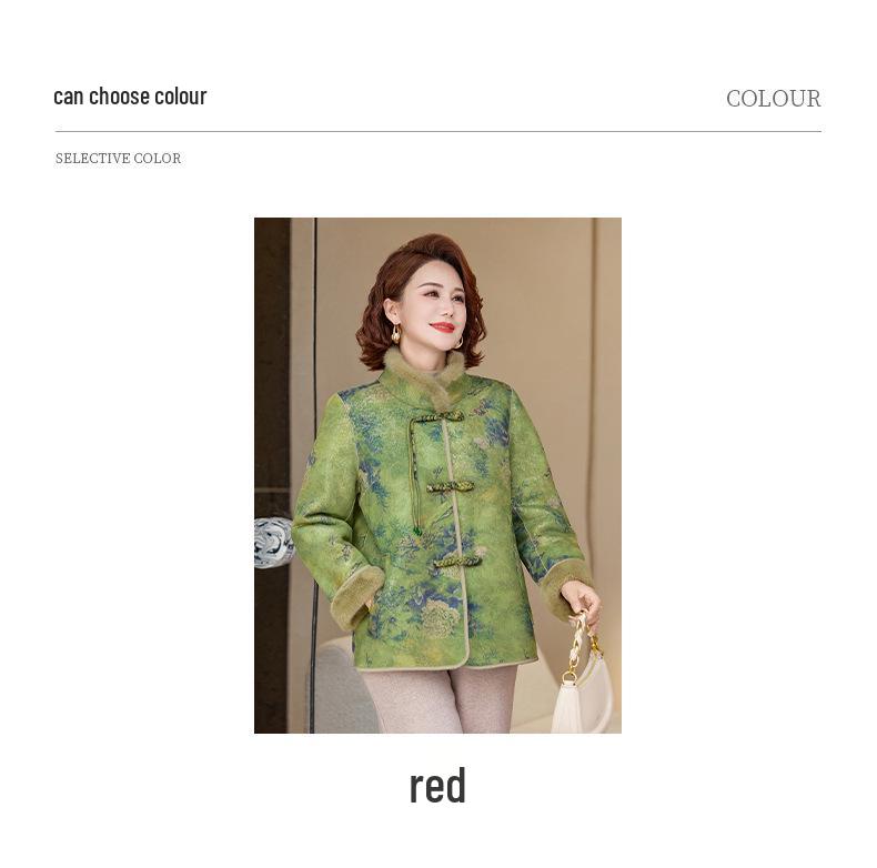 Reversible Ancient Style Cotton Coat with Fleece Lining for Women Aged 40-60