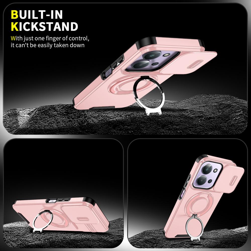 KEYSION 360° Ring Stand Phone Case for Redmi 15C 171mm 173mm Slide Camera Protection Magnetic Shockproof Cover for Xiaomi POCO C85