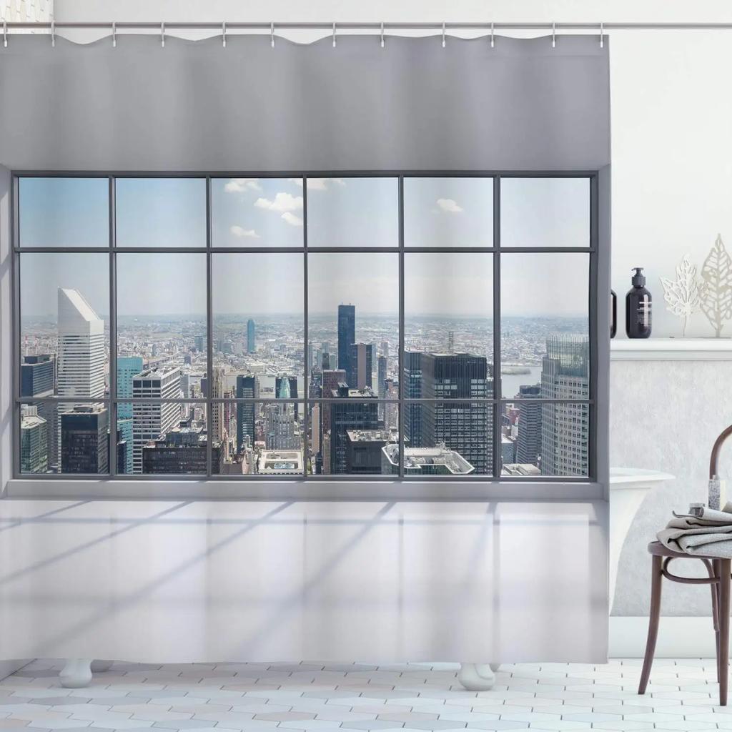 Cityscape Shower Curtain, Modern Skyscraper Skyline Famous Building Bathroom Curtain Waterproof Fabric Shower Curtain With Hooks