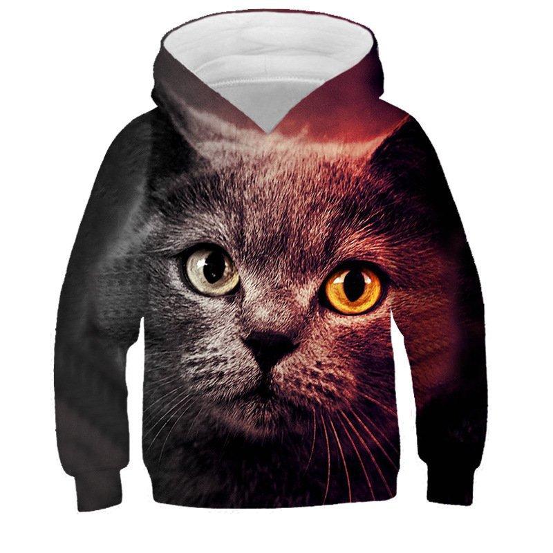 Autumn Cute Cat Pattern 3D Printed Hoodies Fashionable Casual Sports Long Sleeved Children's Boy Hooded Sweatshirts