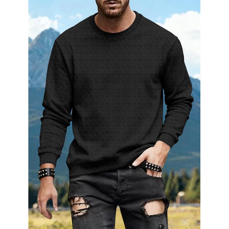 Herren 2025 Gestricktes Jacquard-Baumwoll-Rundhals-Sweatshirt - Langarm, Lockere Passform, Vielseitiges Lässiges Basis-Shirt