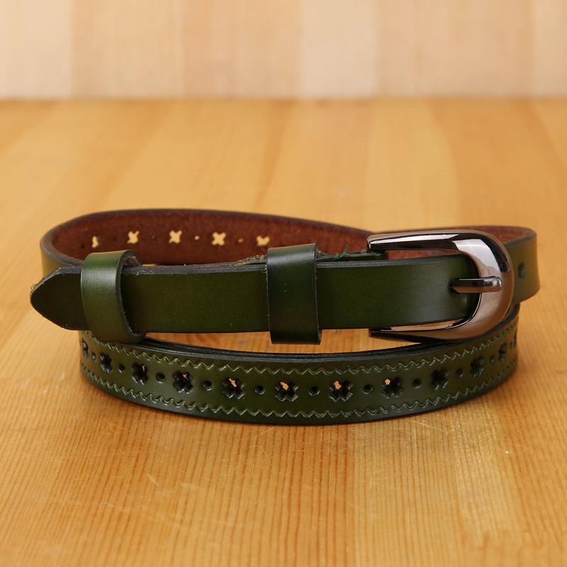 Trendy Ladies Leather Belt With Hollow Pattern And Metal Buckle For Denim Pants