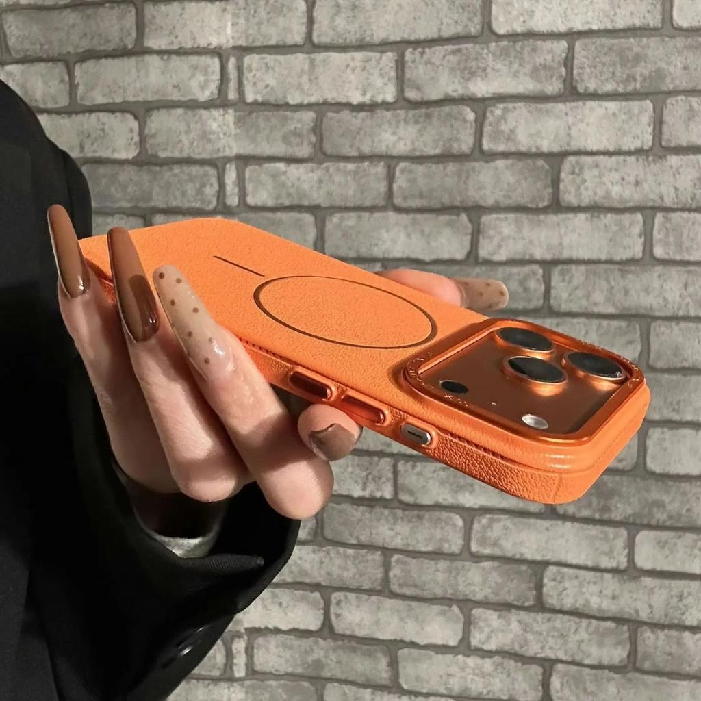 Fashion Frosted PC Leather Textured Magnetic Case For iPhone Air 17 16 15 14 13 12 Pro Max Plus For Magsafe Solid Color Cover