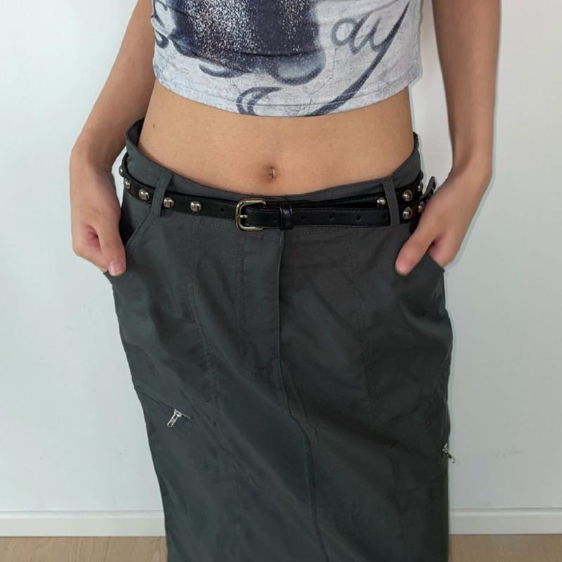 PU Leather Waist Belt with Pin Buckle Harajuku Rivet Waist Belt Woman Girls Jeans Dresses Skirt Coat Thin Waistband