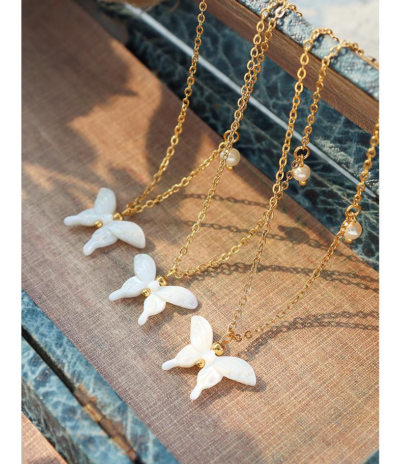 Seashell Carved Butterfly Pearl Necklace - Korean Style Pendant Jewelry