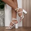 Women's Heels Square Open Toe Strappy Ankle Strap Block High Heeled Sandals Dressy Wedding Shoes Chunky Block Heeled Sandals Dress Shoes for Women