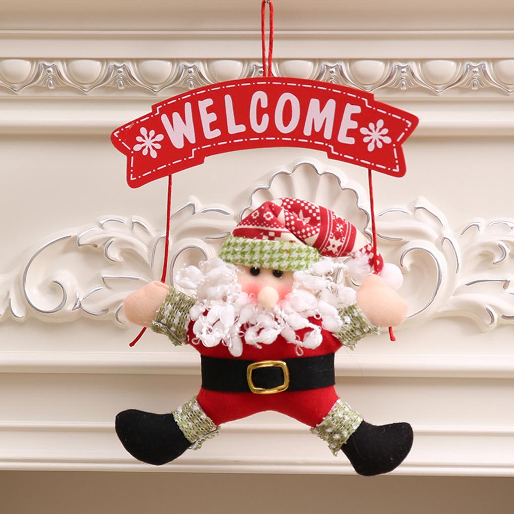 Christmas Welcome Sign Pendants Holiday Decorations Santa Claus Snowman Scene Layout Door Xmas Hanging Decor Prop Party Supplies