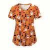 Halloween Clinical Uniform Woman Cute Little Ghost Print Healthcare Nursing Fashion V-Neck with Pockets Woman Medical Uniform