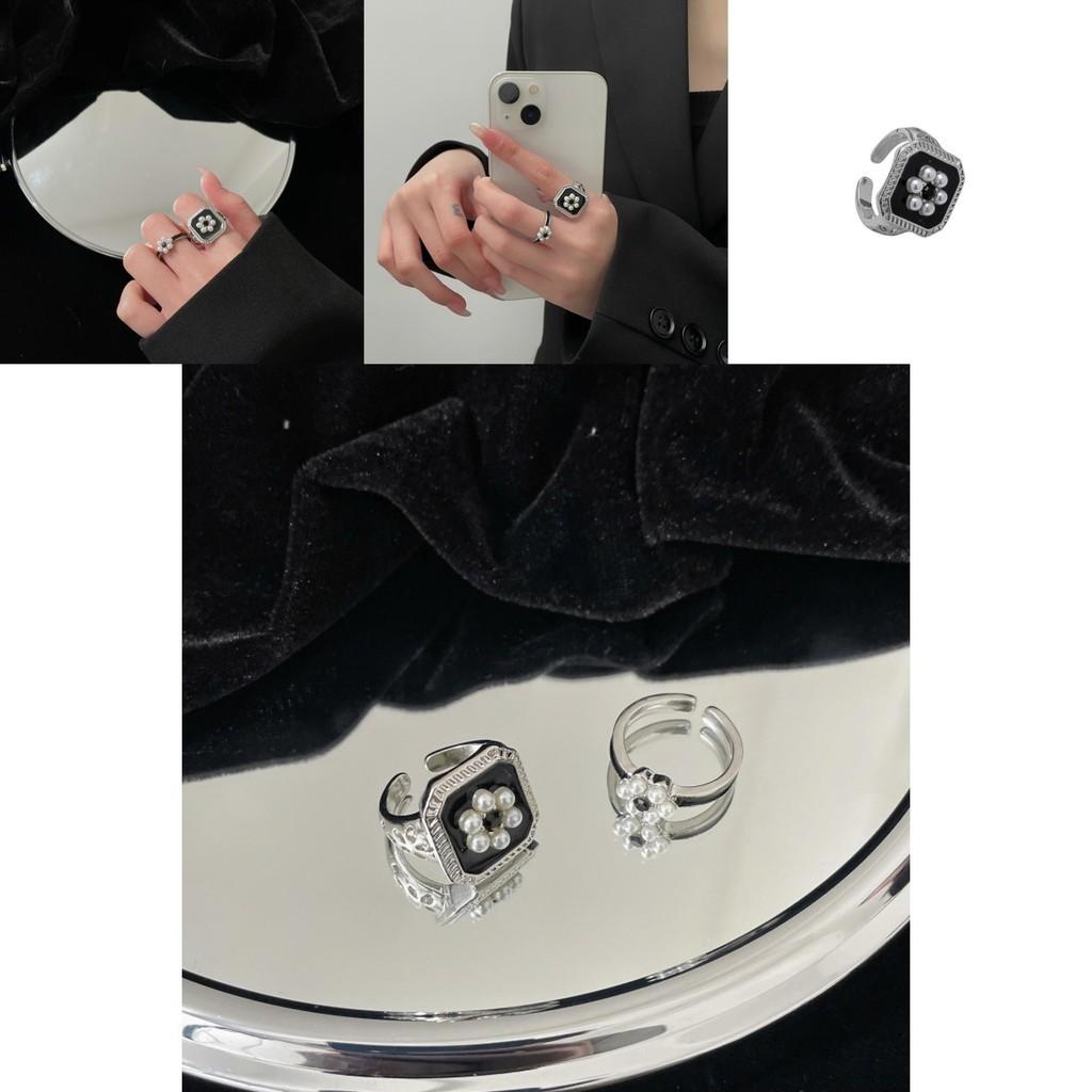 Charming Retro French Pearl Flower Ring For Women Adjustable Copper Design With Floral Pattern