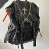 Zaino Grunge Borchie nero Y2k Donna Sottocultura Gotica Punk Cross Nero Mochila Ragazze Vintage Zaino Harajuku Estetico