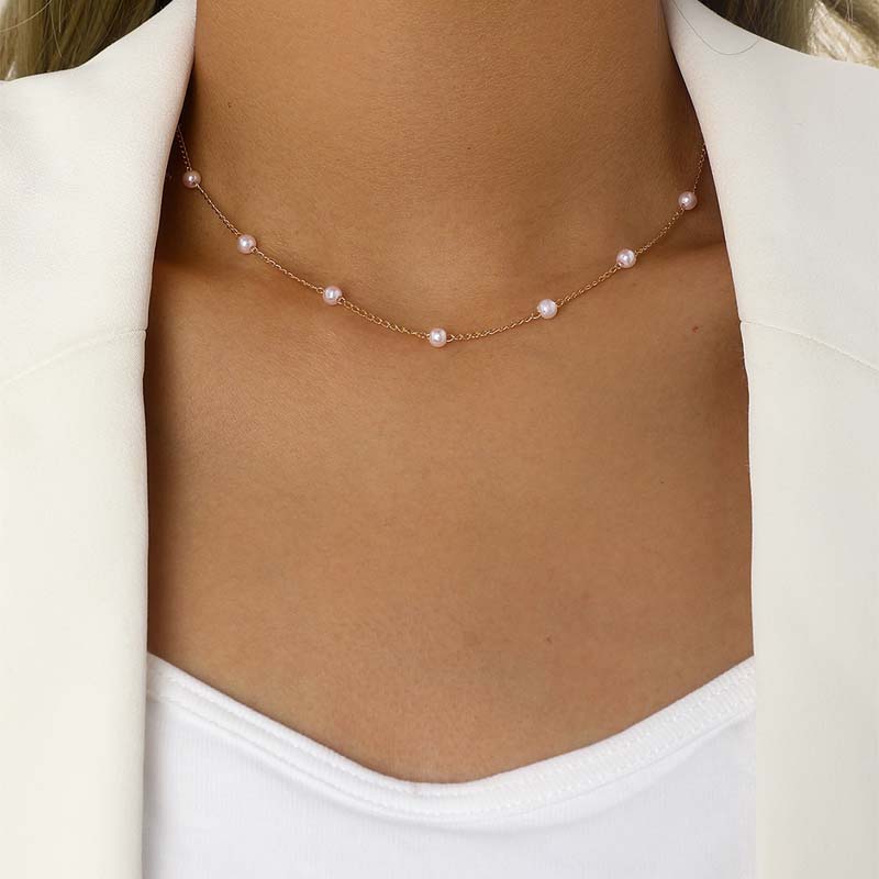 Kpop White Imitation Pearl Choker Necklace Bracelet Set For Women Vintage Silver Color Beaded Neck Chain Bridal Jewelry Gifts