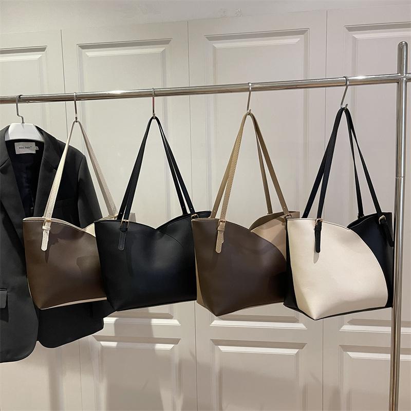 Black White Color Block Tote Bag Large Capacity Shoulder Bag For Women Casual Work Office Travel Shopping Handbag