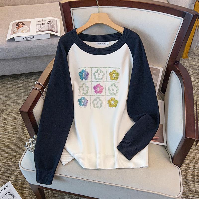 Plus Size Women's Loose Round Neck Pullover Sweater, Bust 150/160, Knit Style, 200/300 Jin (Model 350-8073)