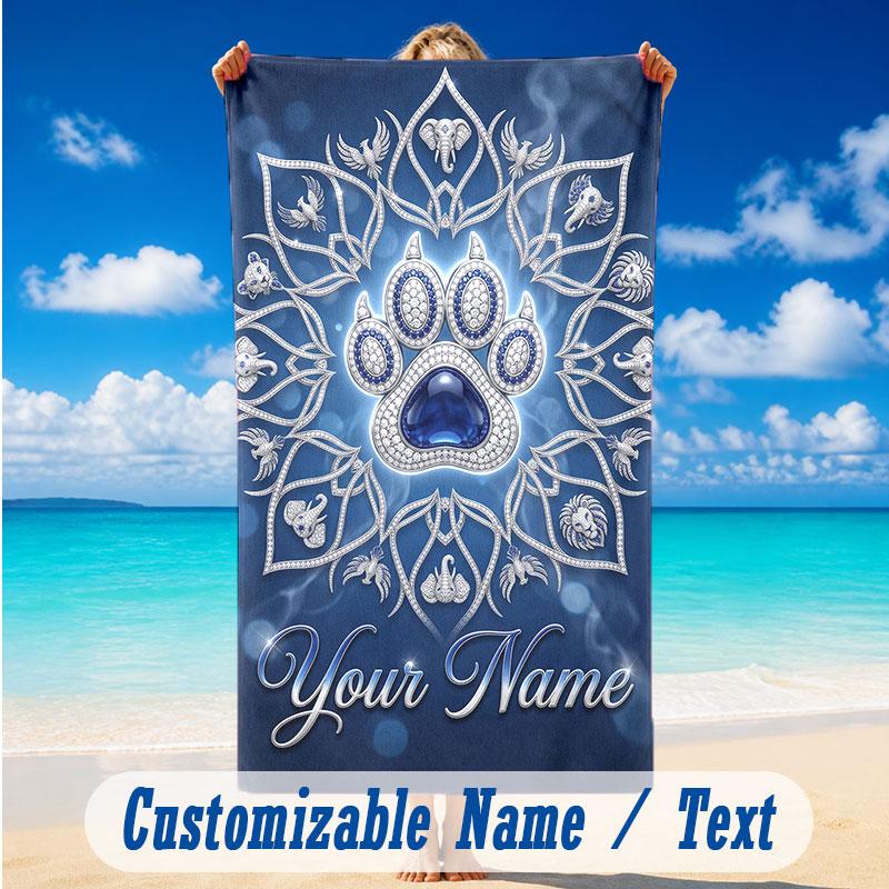 Dog Theme Beach Towel Personalized Custom Name & Text Soft Quick Dry Beach Towel for Swimming Travel