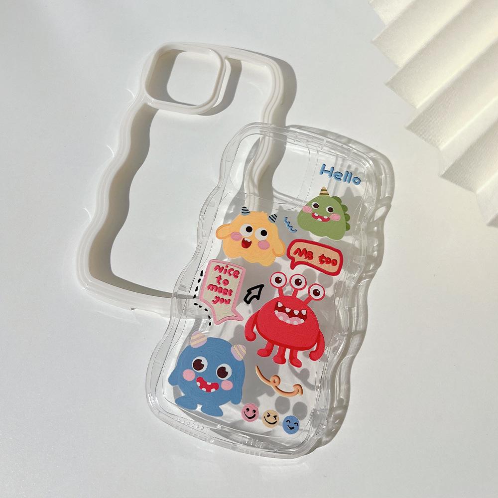 Cute Cartoon Monsters Suitable for IPhone 16 Mobile Phone Case 14Promax Apple 12 Couple 13 Wavy Side Xr