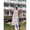 Suspender dress women's summer ink printing new holiday wind floral retro skirt women's texture high sense