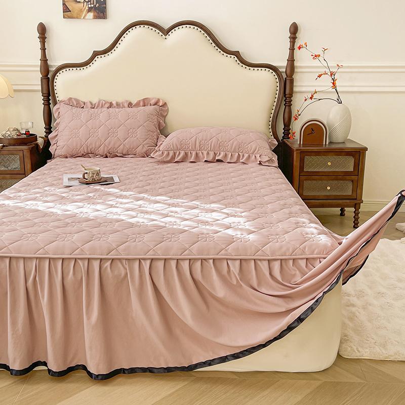 Solid Color Bed Skirt Simple Style Bed Linen with Elastic Band Home Bed Cover Soft Bedspread faldones de cama (No Pillowcase)