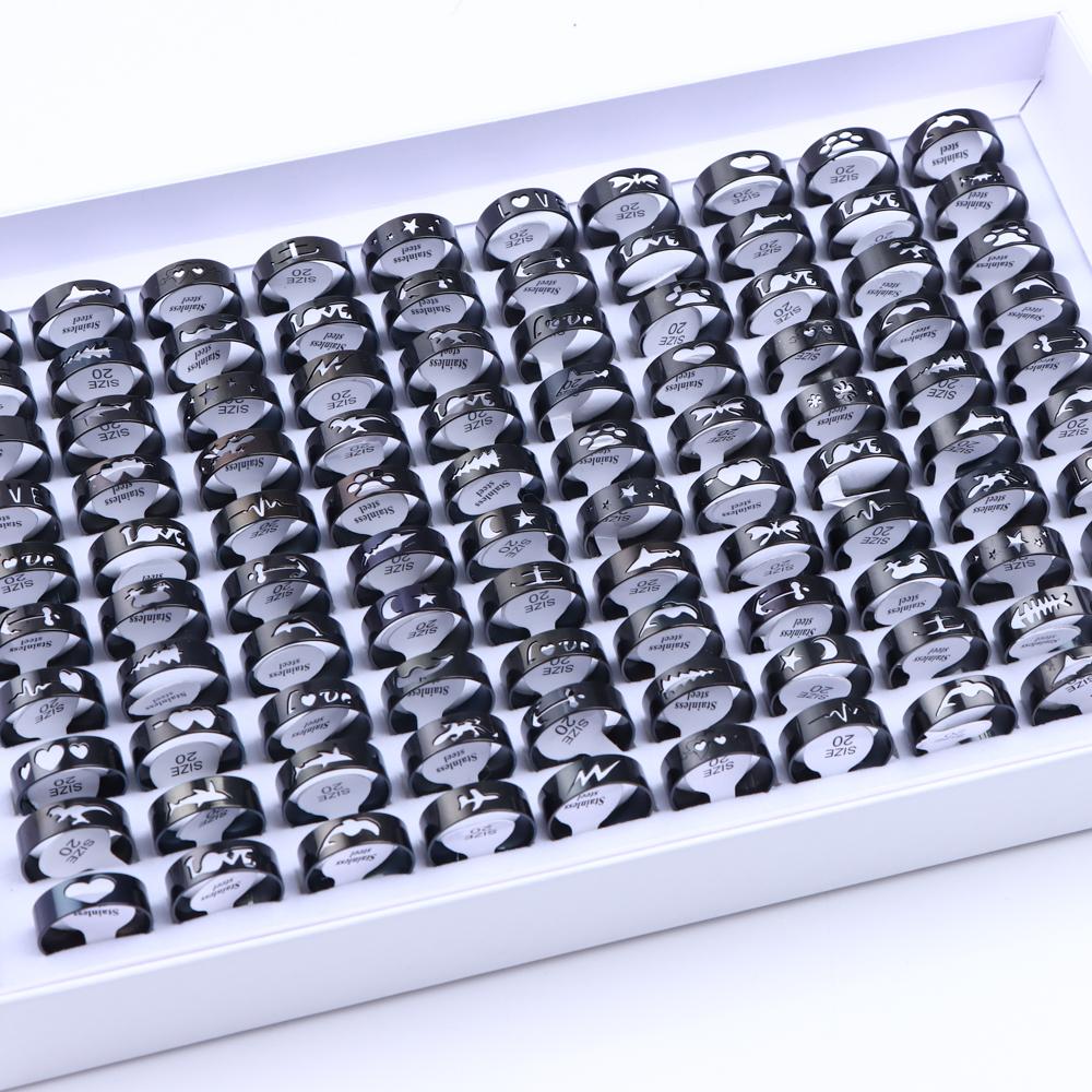 10/20/30/50Pcs Classic Fashion Stripe Hollow Colorful Sticker Stainless Steel Ring Trend Women Jewelry Party Decoration Gift