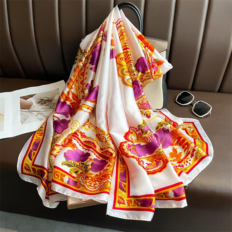 Women Silk Lady Summer Beach Scarf Luxury Design Print Shawl Scarves Fashion Smooth Foulard Female Hijab