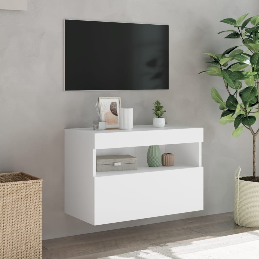 Wall Mounted TV Cabinet with LED Lights White 60x30x40 Cm