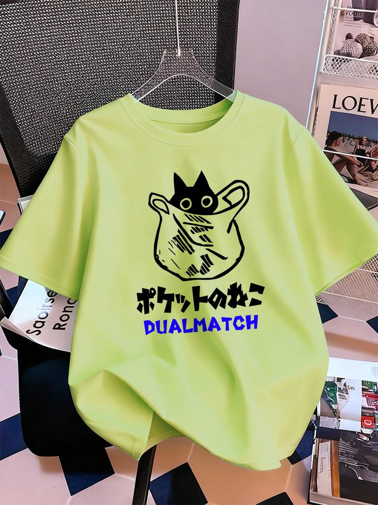 Cute Cat Cartoon Printing Short Sleeve TShirts Womens Summer Cotton Tee Shirts ONeck Comfortable Loose Tops Casual Clothes