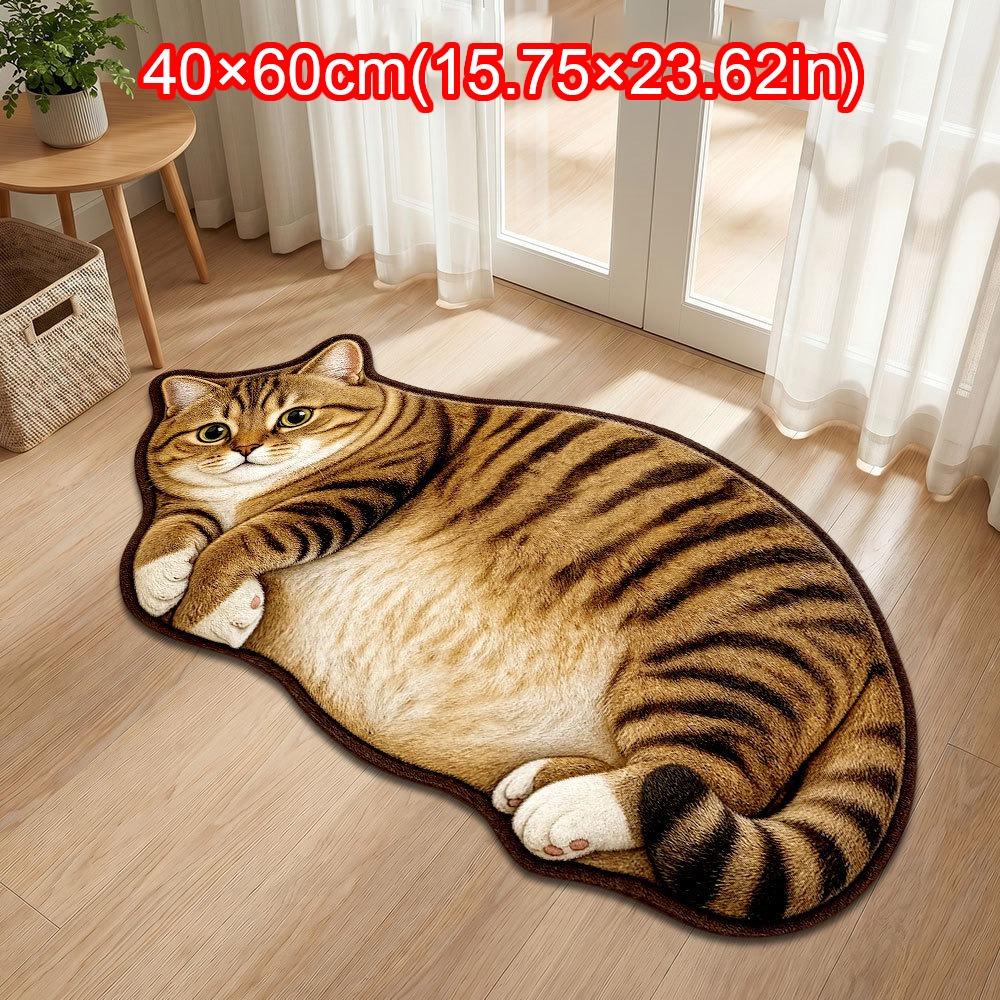 Absorbent Cat Shaped Rug Soft Surface Cat Shaped Carpet Cute Animal Print Rug Bedroom Decor